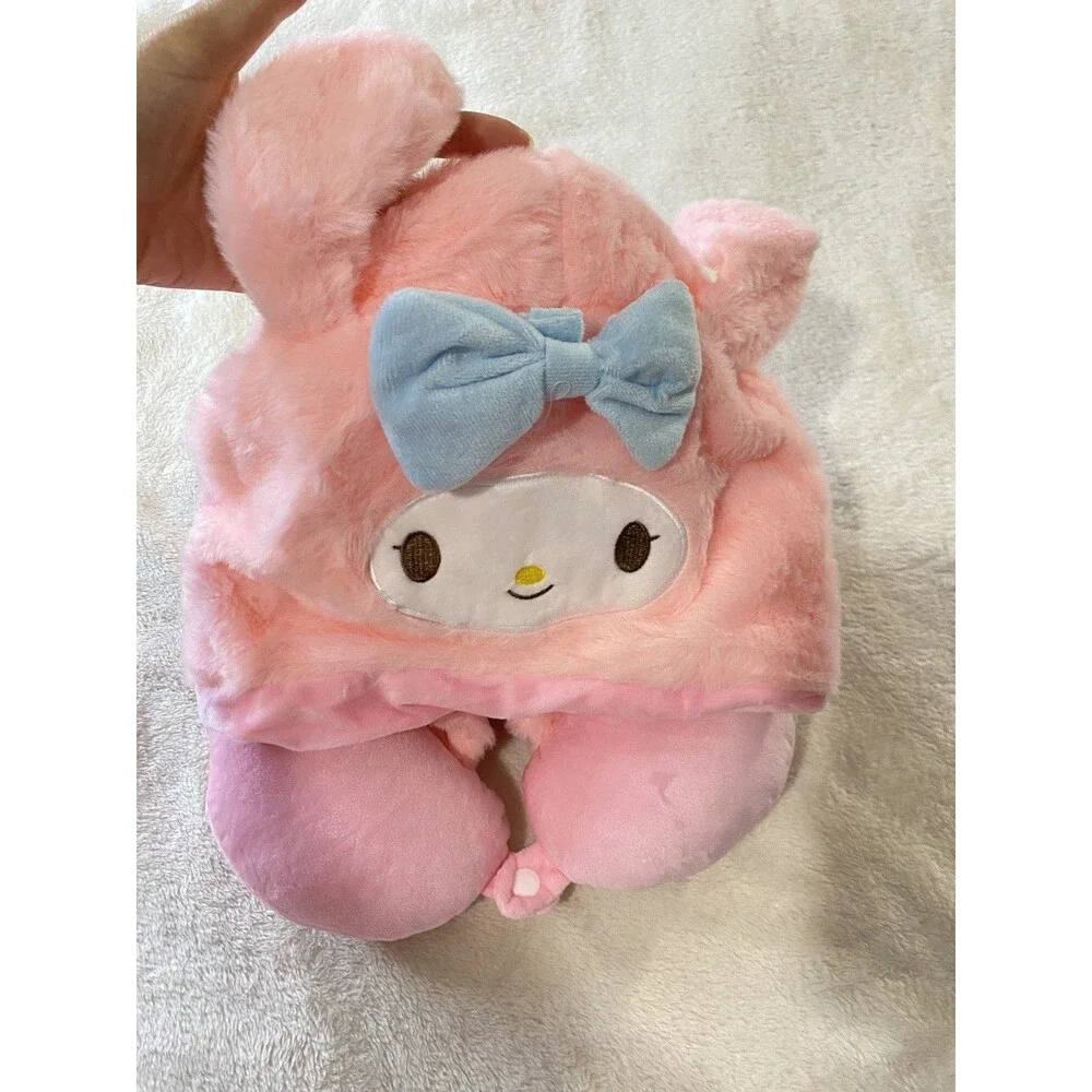 Sanrio My Melody Hooded Travel Neck Pillow Convertible Plush Pink Cute Kawaii